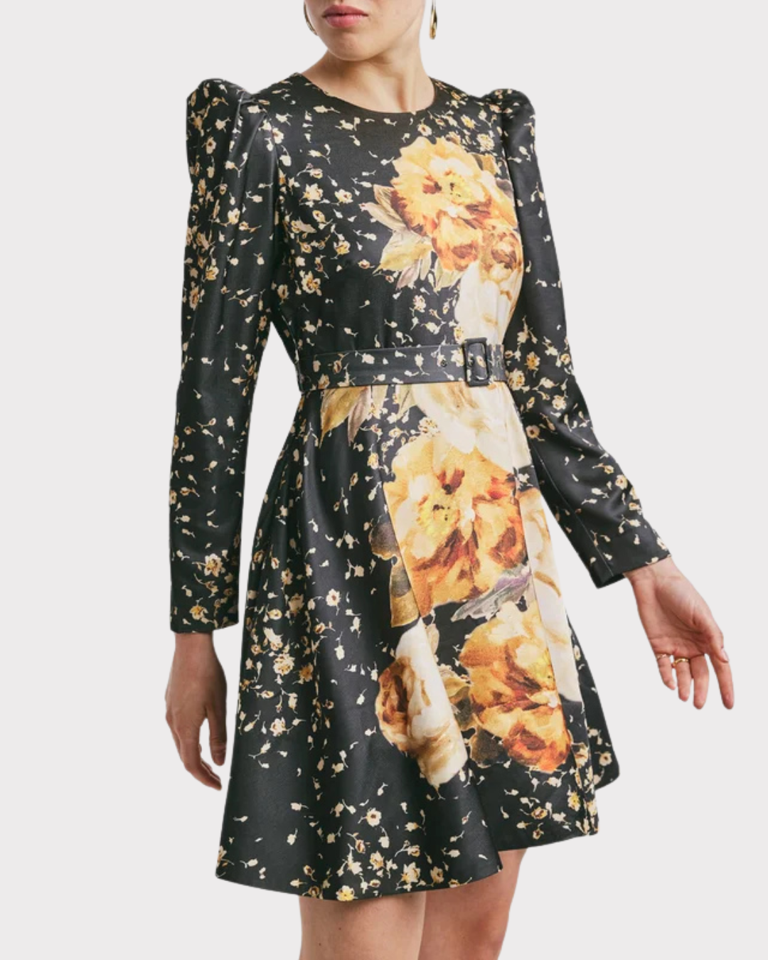 Tailored Satin Belt Dress