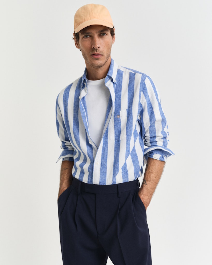 Reg cotton linen bold stripe shirt