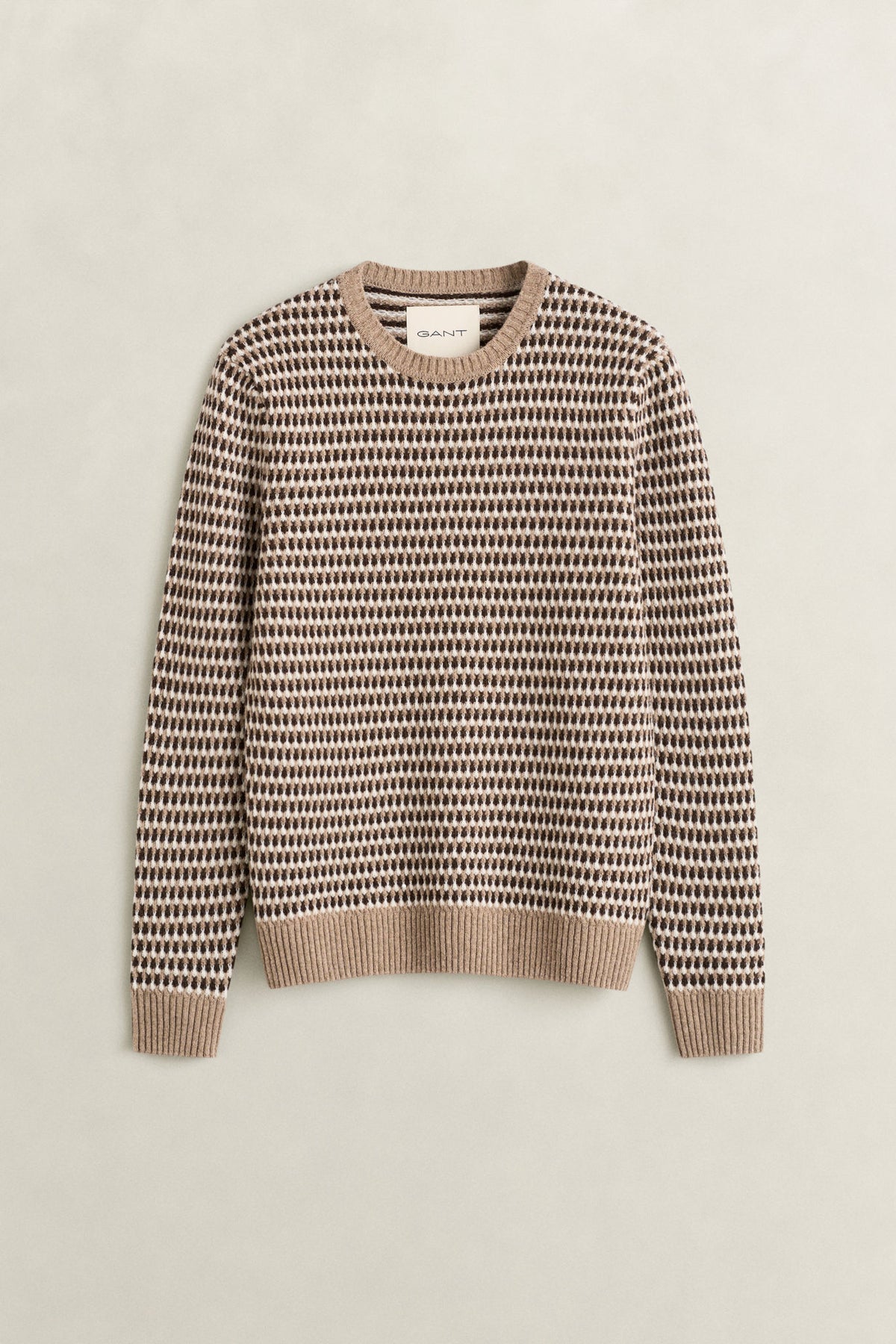 Textured 3 Tone Wool Blend C-Neck