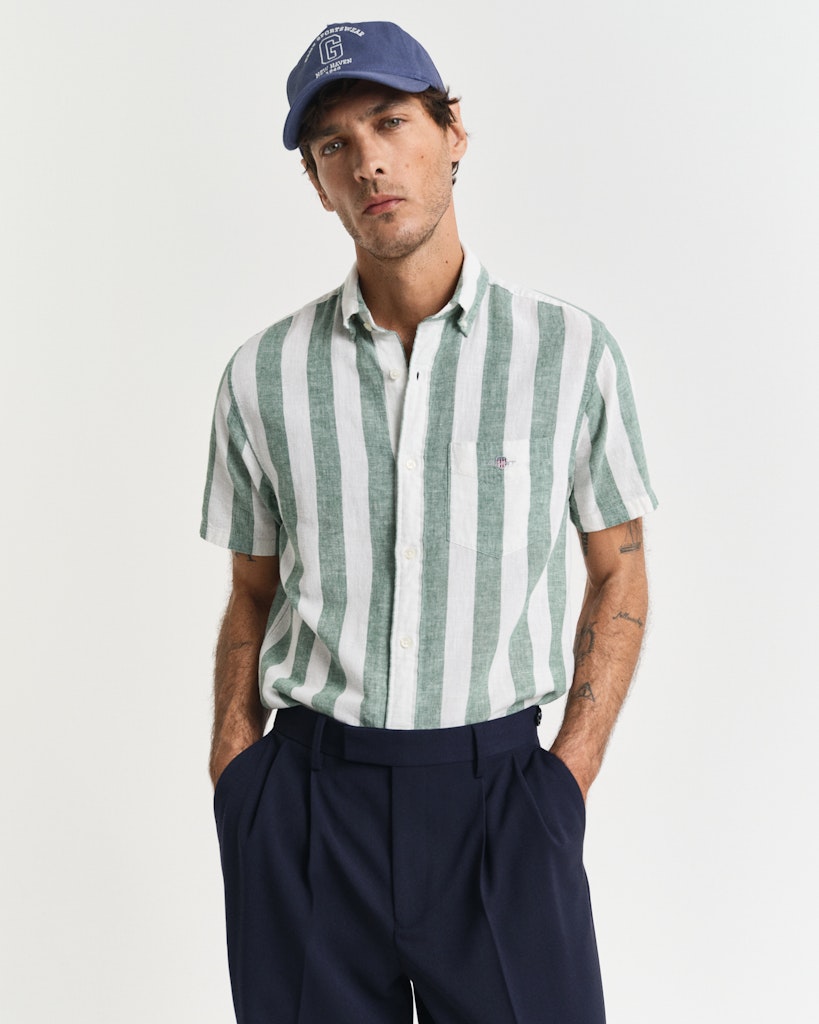 Reg cotton linen stripe ss shirt