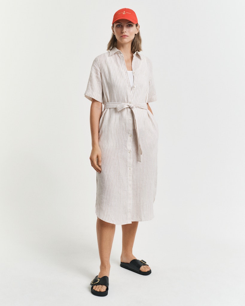 Reg Linen Striped Shirt Dress
